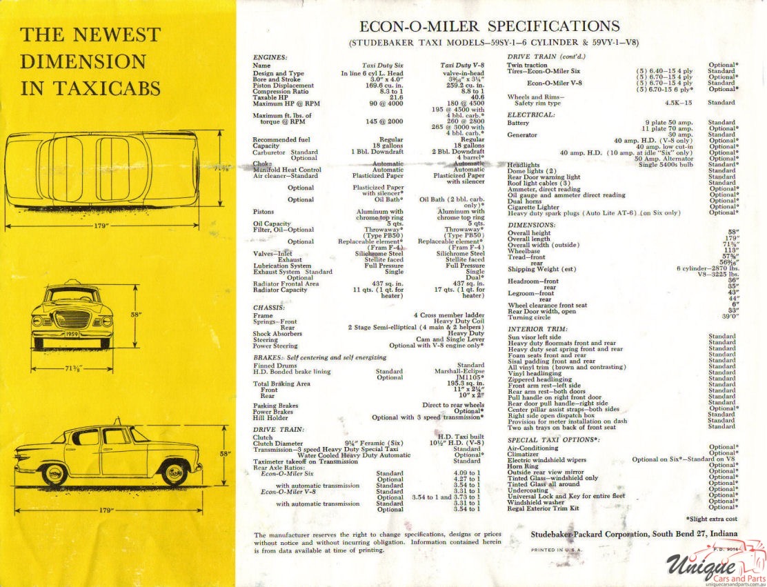 1959 Studebaker Taxi Brochure Page 3